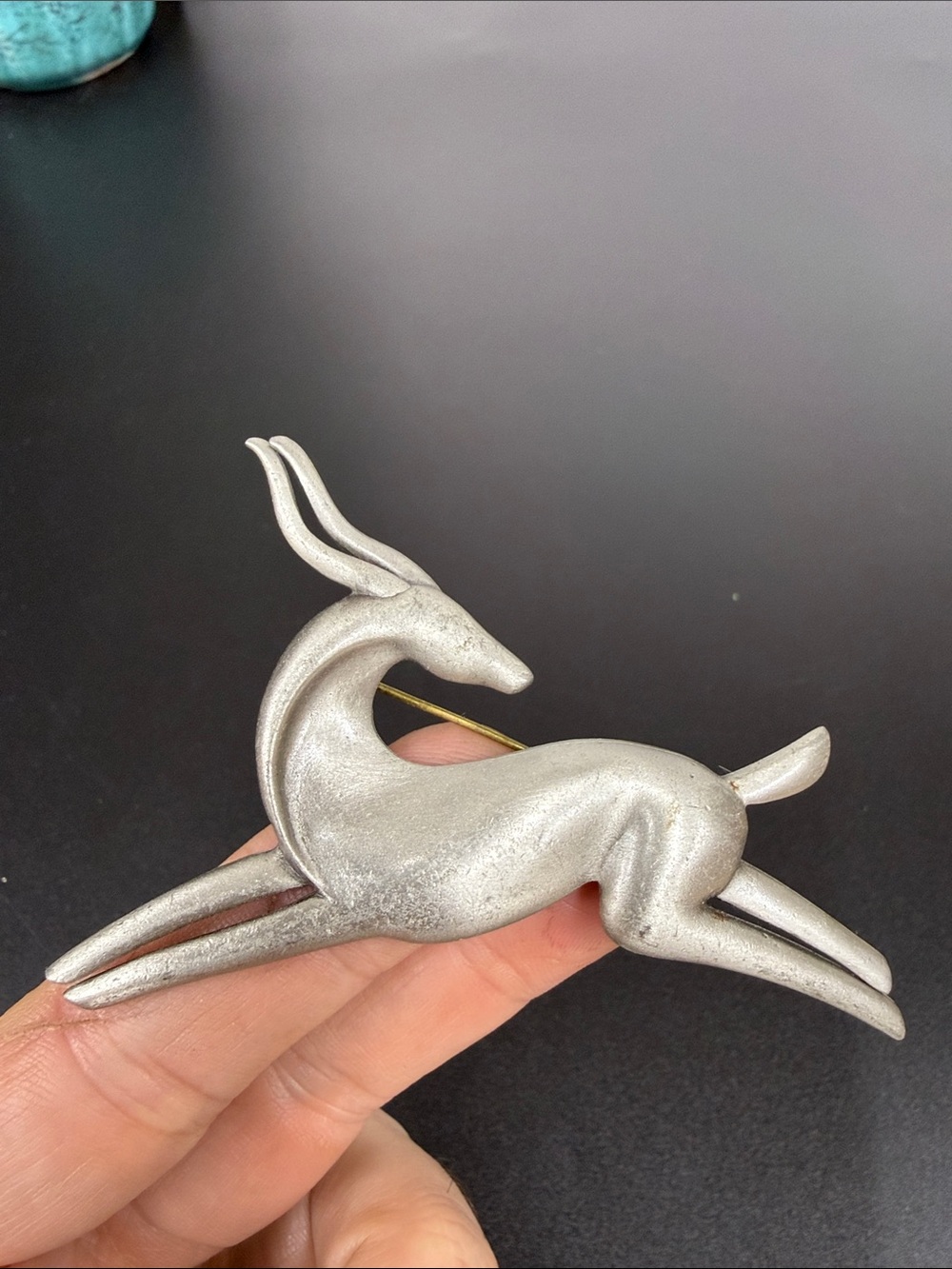 Vintage Signed JJ Pewter Gazelle Brooch